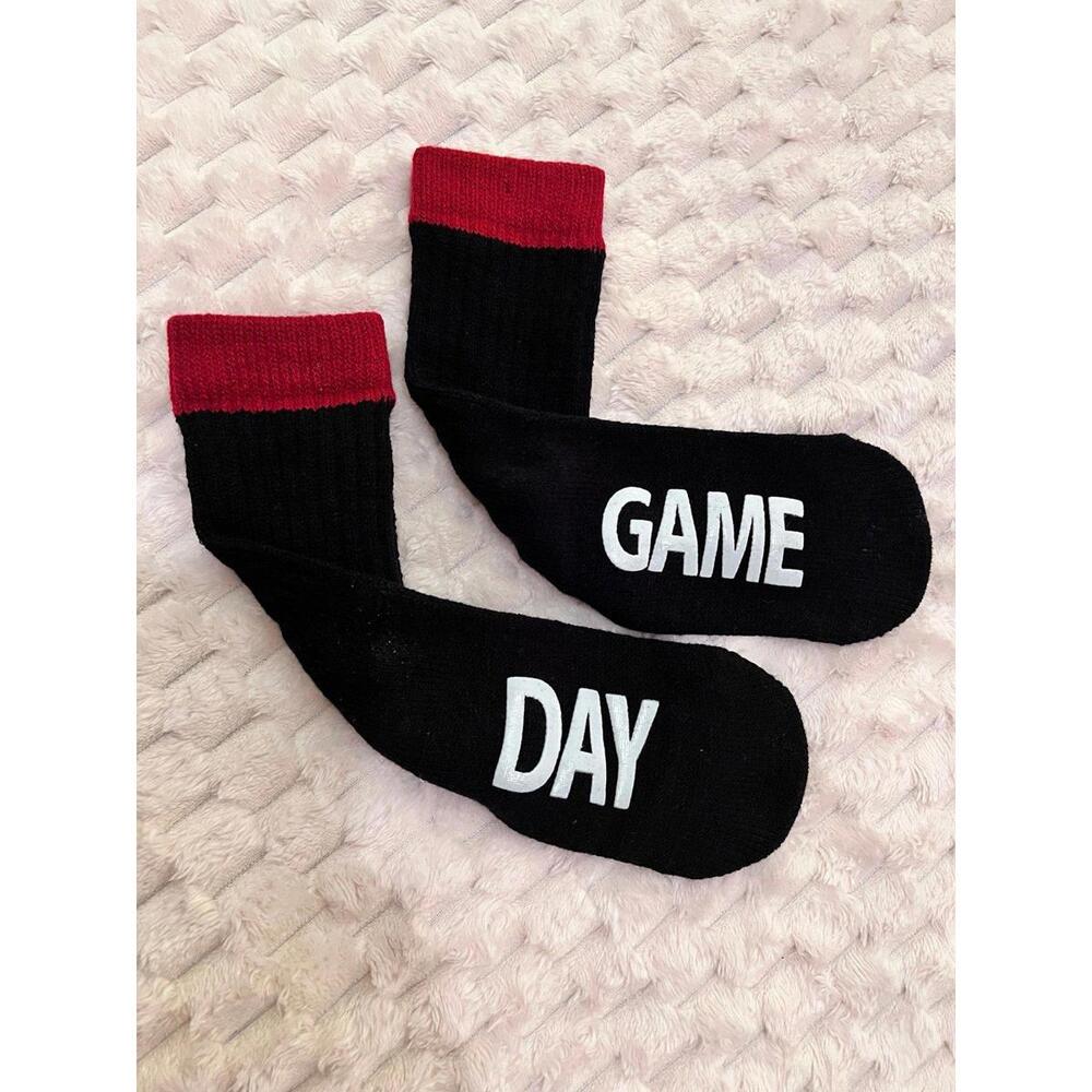 Women’s GAME DAY Football Sports Fan Non-Slip Design Tube Socks, Black & Red